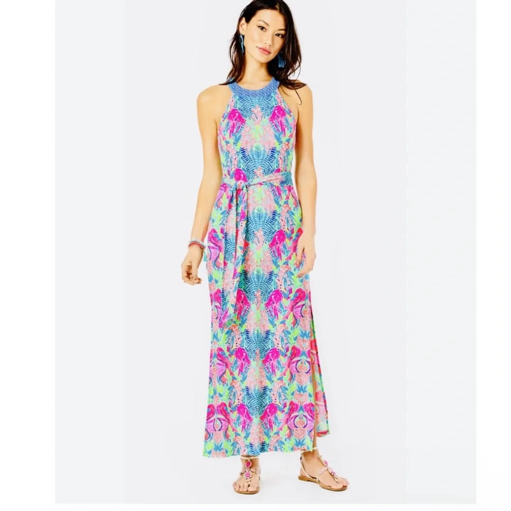 Lilly Pulitzer Monterrey Maxi Knit Dress Multi Reeflections Tropical Blue/Pink M - Picture 2 of 14